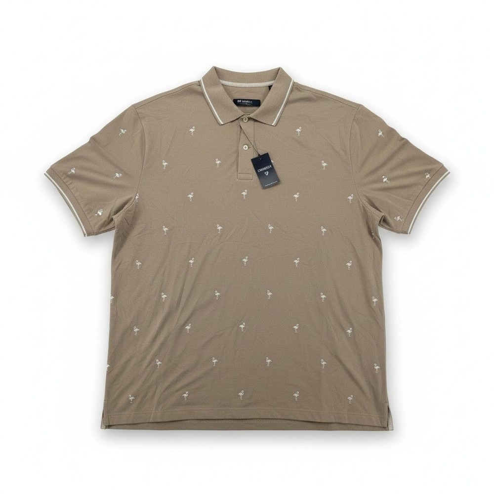 Cremieux Polo Shirt Mens XXL Tan Flamingo Embroidery Short Sleeve Pique New